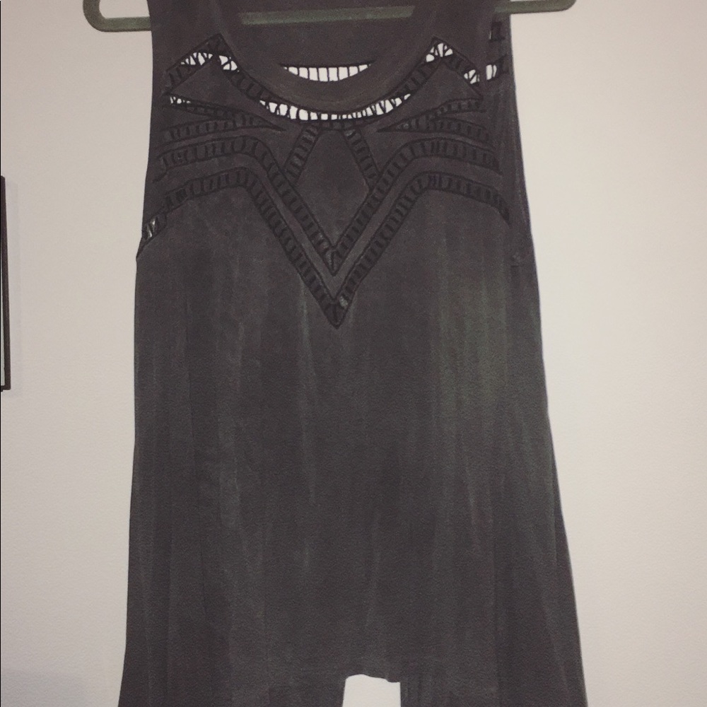 POL Flowy Open Back Marbled Grey Top Size Large